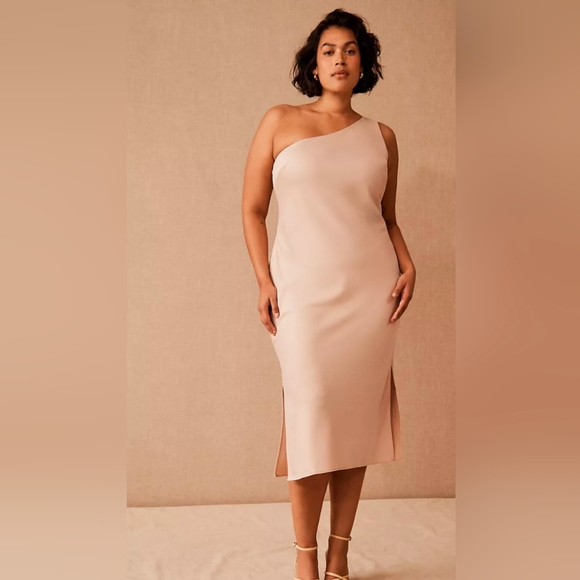 BHLDN Anthropologie, Size 12, Audrie Satin Midi Dress,‎ One Shoulder, Cream